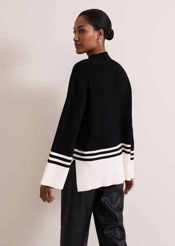 Phase Eight Kayleigh Chunky Boxy Striped Knitwear Black/White Australia | WI4789506